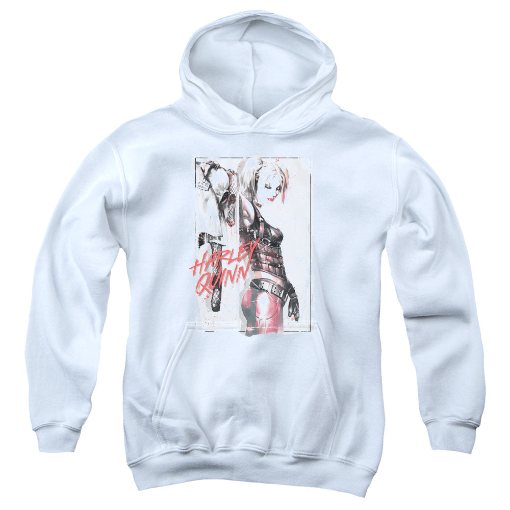 Batman Ink Wash Harley Kids Youth Hoodie White Officially Licensed
