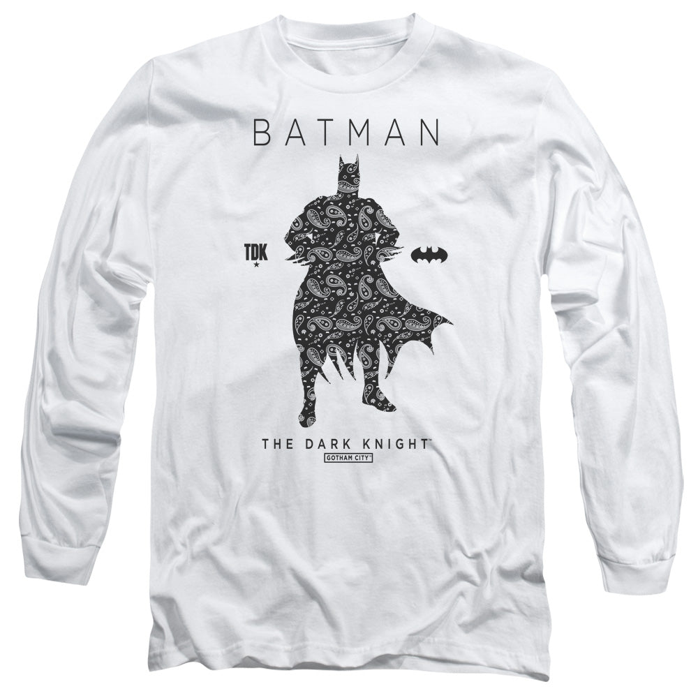 Batman Paislety Silhouete Mens Long Sleeve Shirt White Officially Licensed