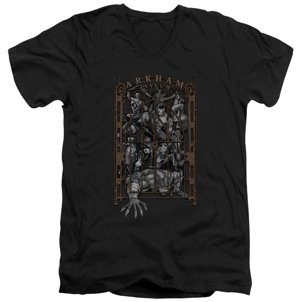 Batman Arkhams Gate Mens Slim Fit V Neck T Shirt Black Officially Licensed