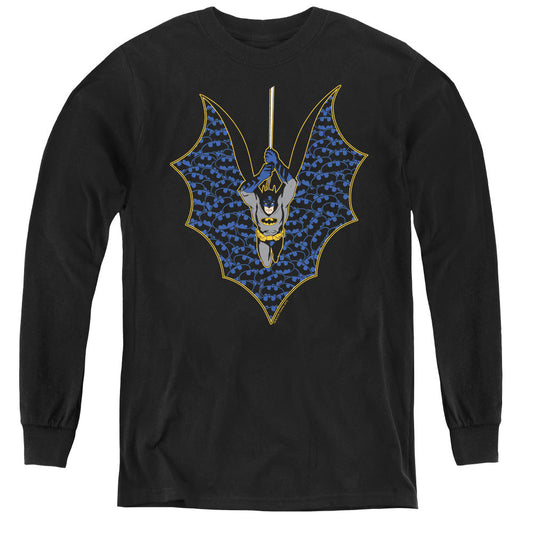 Batman Bat Fill Long Sleeve Kids Youth T Shirt Black Officially Licensed