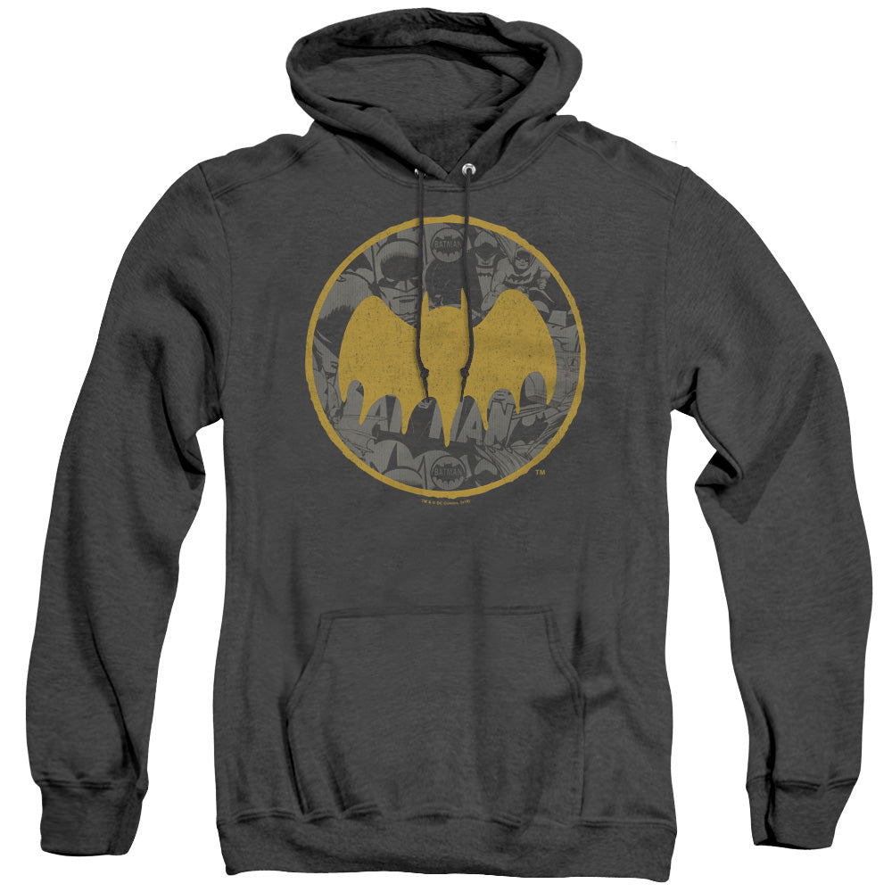 Batman Vintage Symbol Collage Heather Mens Hoodie Black Officially Licensed