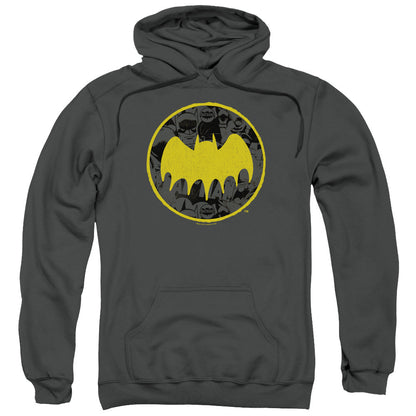 Batman Vintage Symbol Collage Mens Hoodie Charcoal Officially Licensed