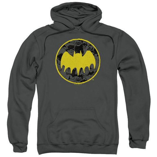 Batman Vintage Symbol Collage Mens Hoodie Charcoal Officially Licensed