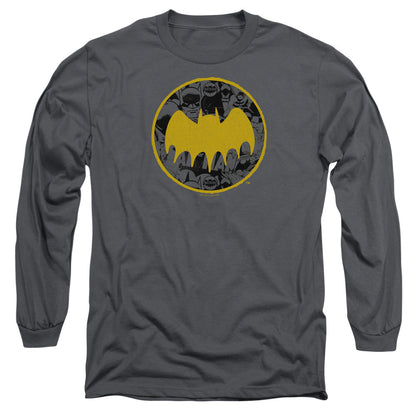 Batman Vintage Symbol Collage Mens Long Sleeve Shirt Charcoal Officially Licensed