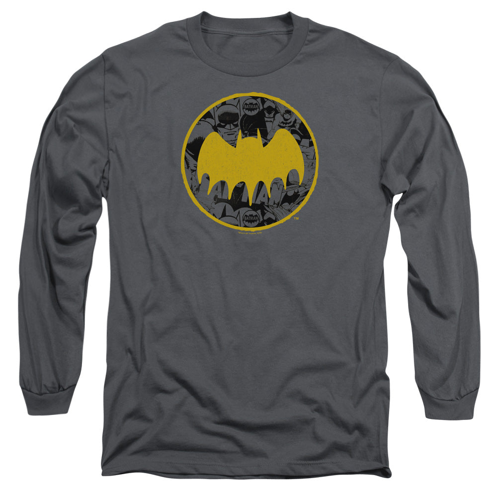 Batman Vintage Symbol Collage Mens Long Sleeve Shirt Charcoal Officially Licensed