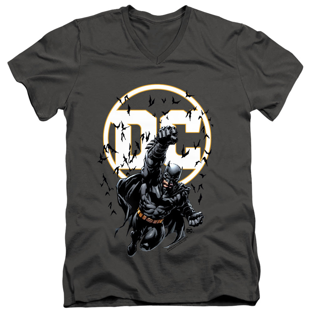 Batman Batman Dc Mens Slim Fit V Neck T Shirt Charcoal Officially Licensed