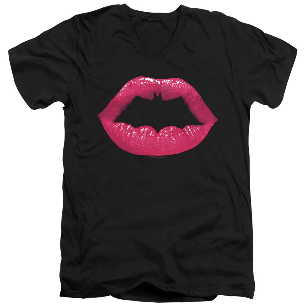 Batman Bat Kiss Mens Slim Fit V Neck T Shirt Black Officially Licensed