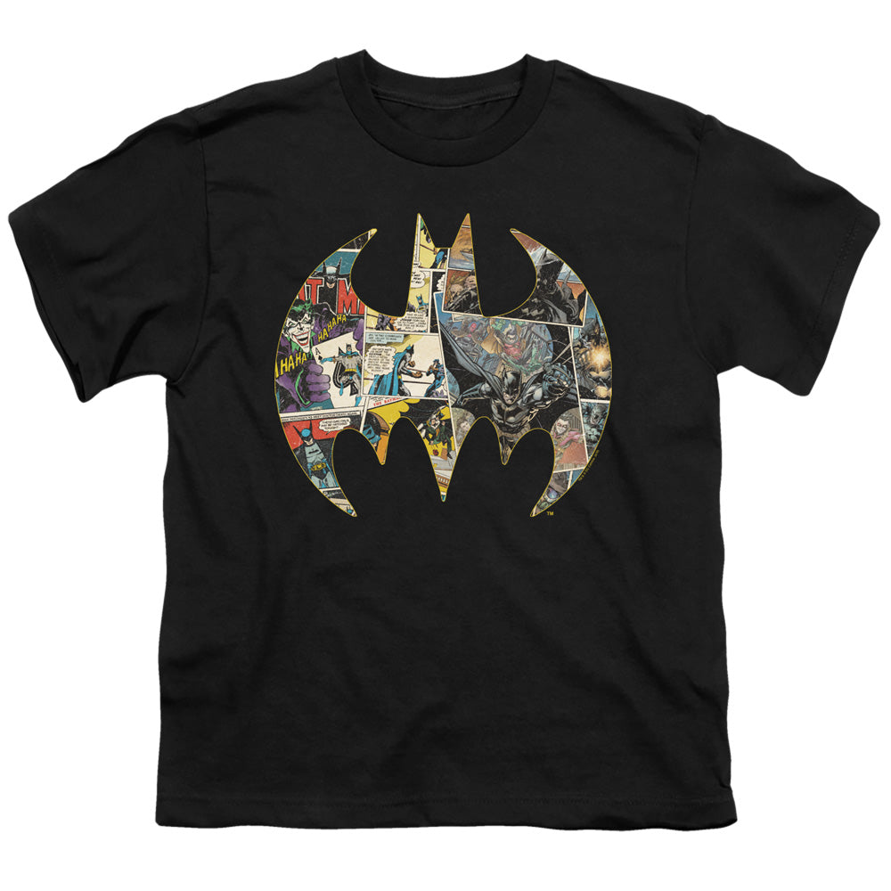 Batman Collage Shield Kids Youth T Shirt Black Officially Licensed