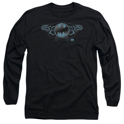 Batman Two Gargoyles Logo Mens Long Sleeve Shirt Black Officially Licensed