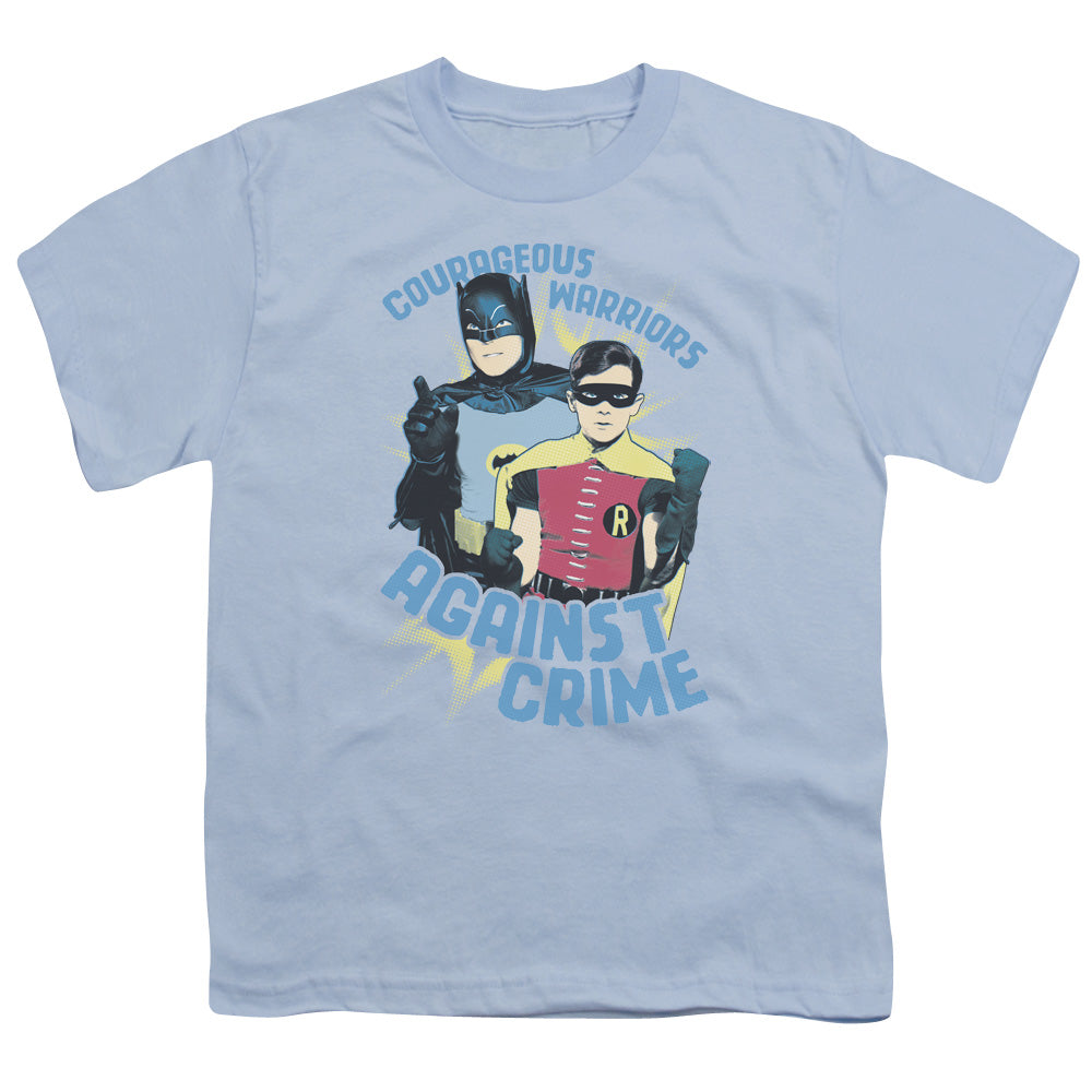 Batman Classic Tv Courageous Warriors Kids Youth T Shirt Light Blue Officially Licensed