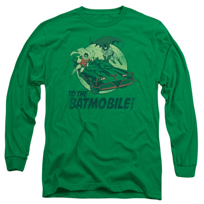 Batman Classic Tv To The Batmobile Mens Long Sleeve Shirt Kelly Green Officially Licensed