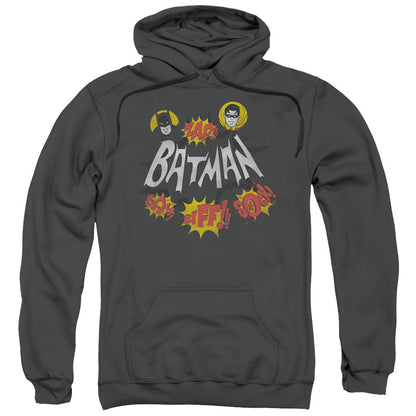 Batman Classic Tv Sound Effects Mens Hoodie Charcoal Officially Licensed