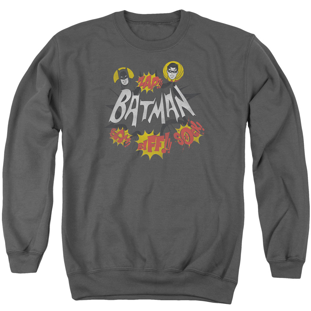 Batman Classic Tv Sound Effects Mens Crewneck Sweatshirt Charcoal Officially Licensed