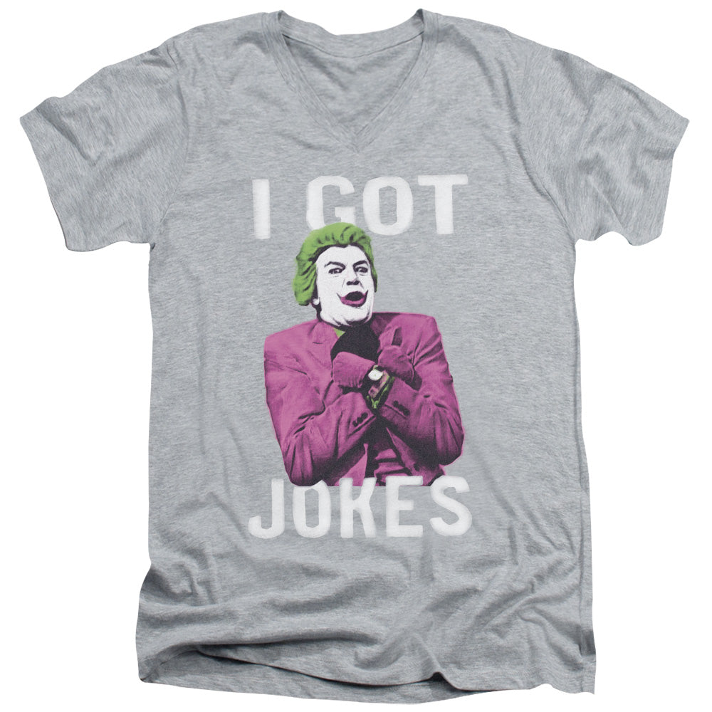 Batman Classic Tv Got Jokes Mens Slim Fit V Neck T Shirt Athletic Heather Officially Licensed