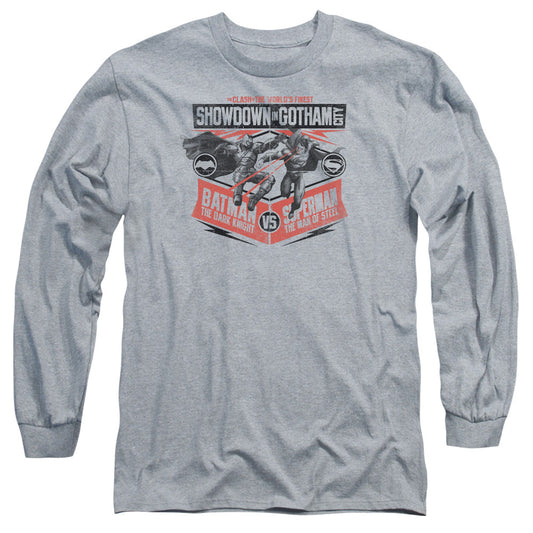 Batman V Superman Showdown In Gotham Mens Long Sleeve Shirt Athletic Heather Officially Licensed