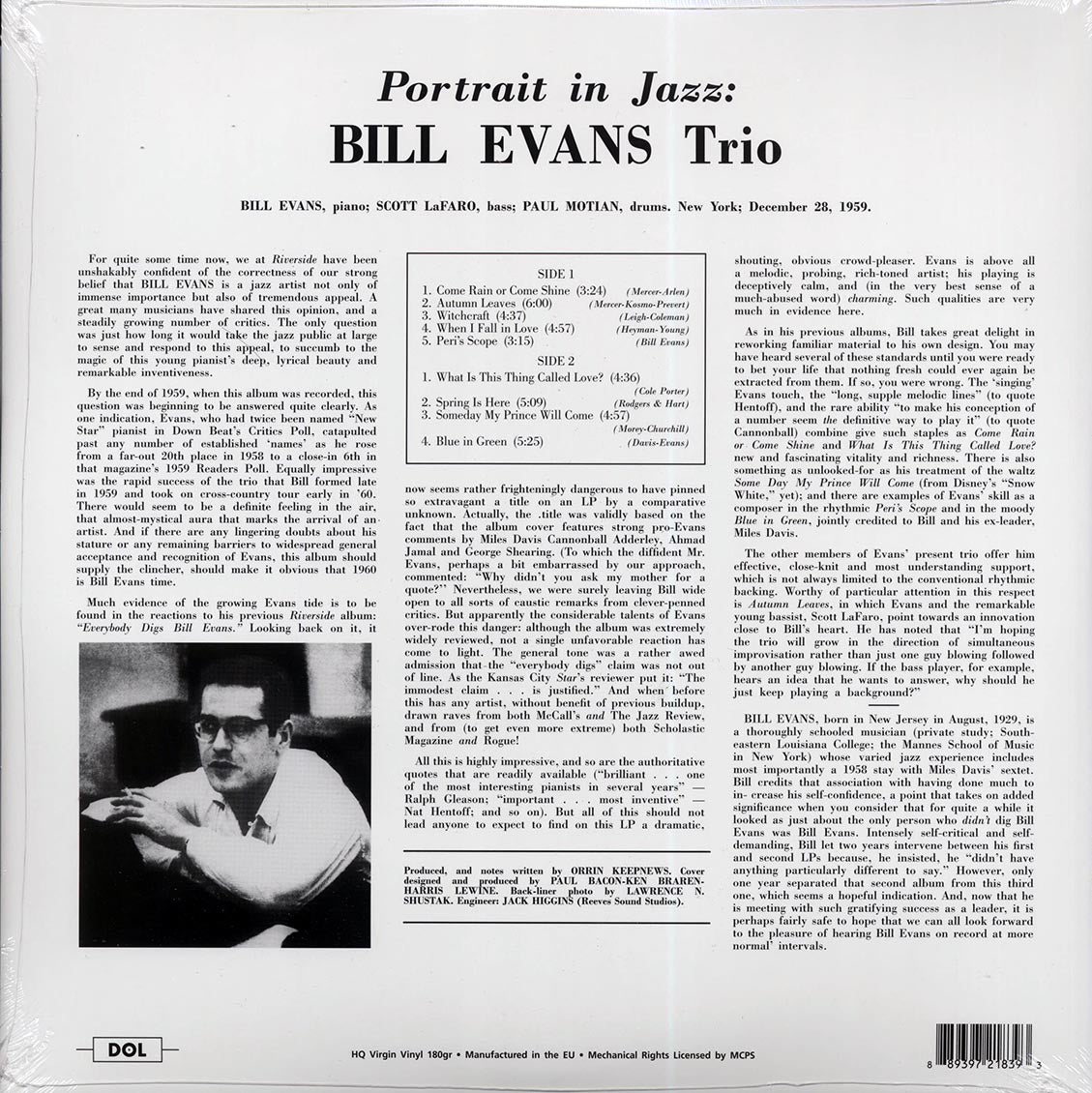 Bill Evans Trio - Portrait in Jazz [2017 Reissue 180G] [New Vinyl Record LP]