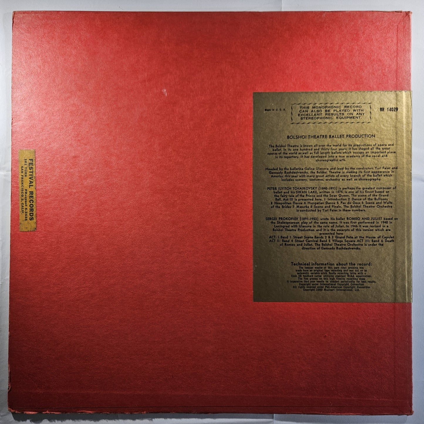 Bolshoi Theatre Orchestra - Swan Lake / Romeo and Juliet [1959 Used Vinyl Record LP]