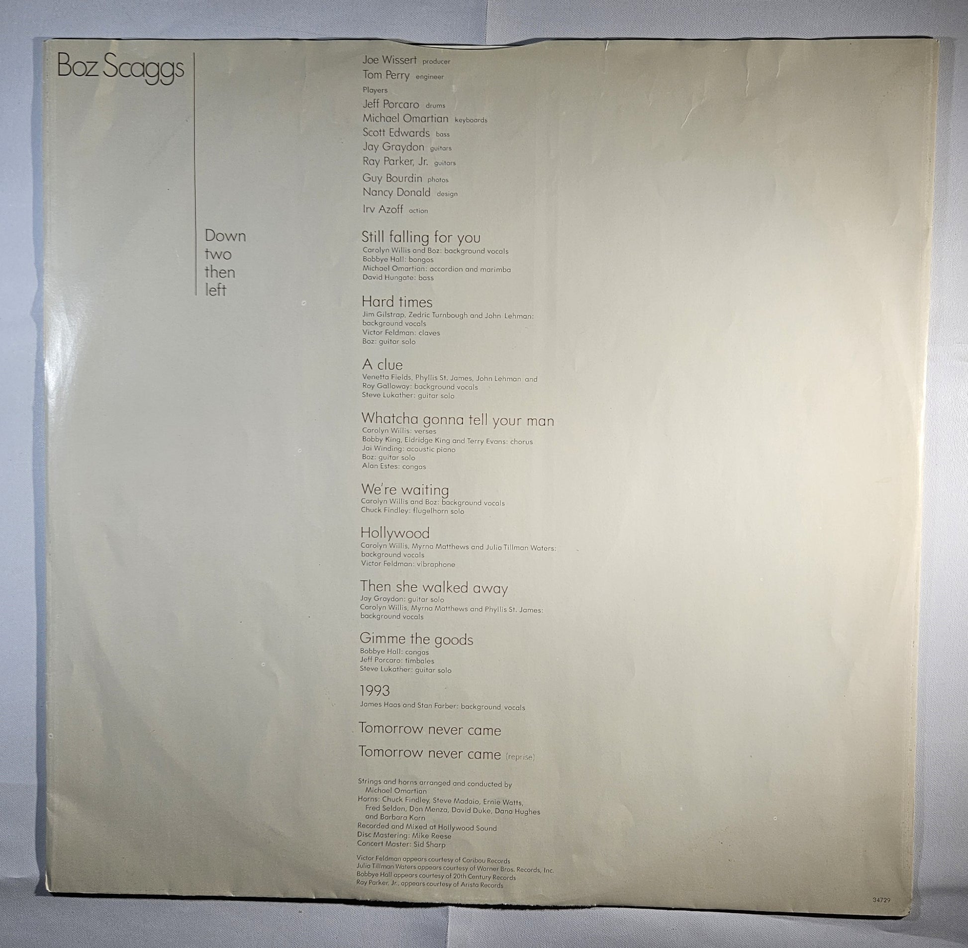 Boz Scaggs - Down Two Then Left [1977 Santa Maria Pressing] [Used Vinyl Record LP] [B]