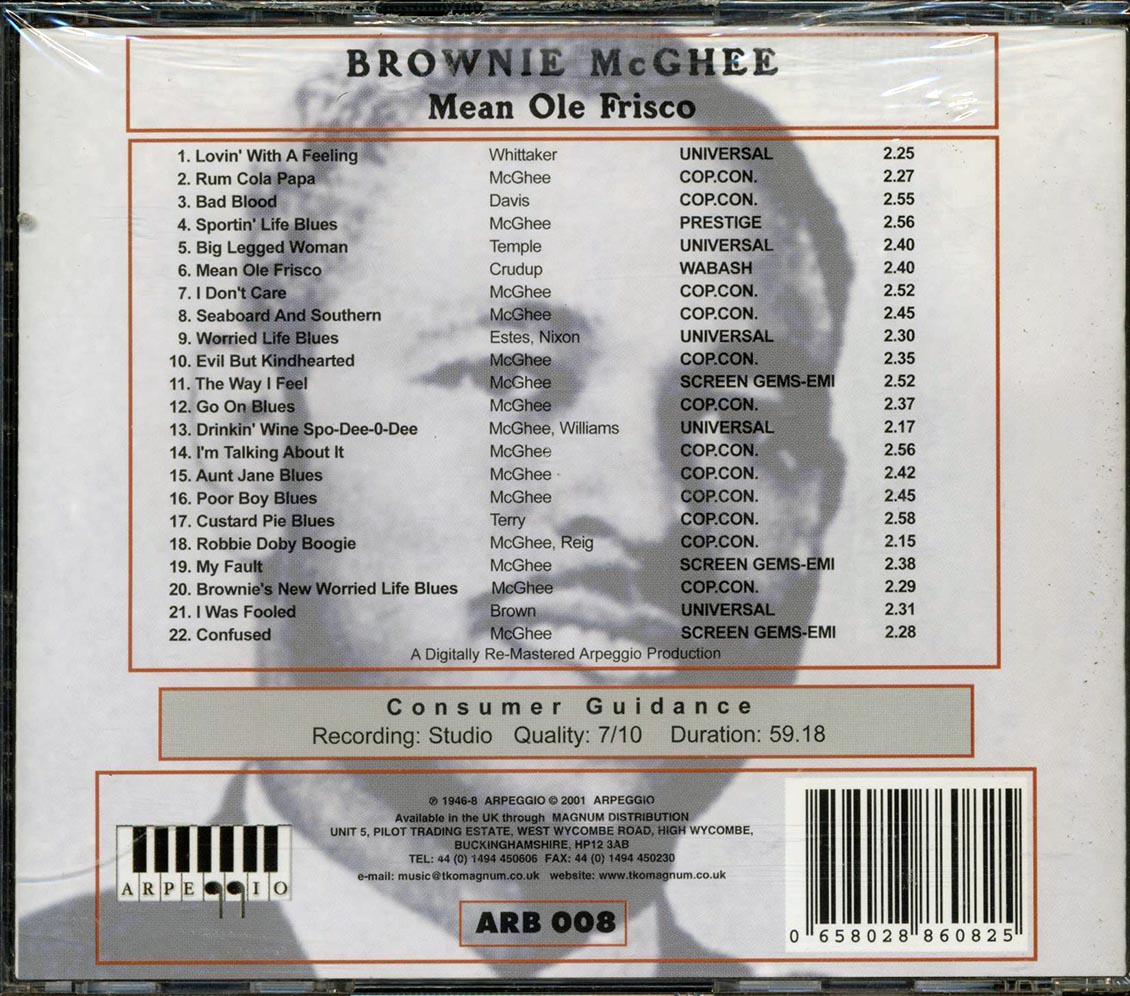 Brownie McGhee - Mean Ole Frisco [2001 Compilation] [New CD]