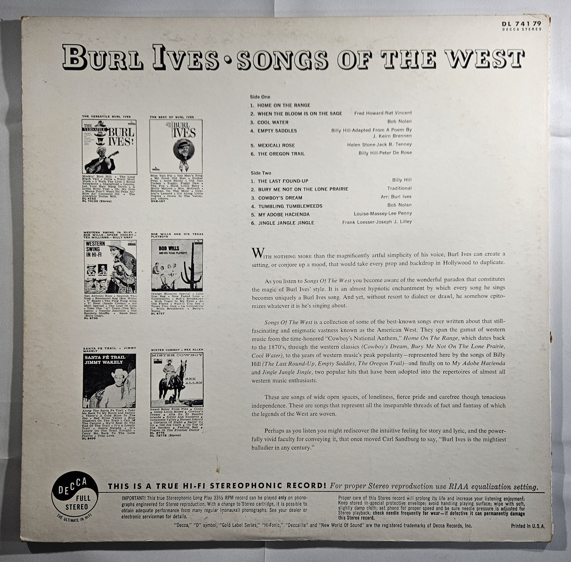 Burl Ives - Songs of the West [1961 Pinckneyville Press] [Used Vinyl Record LP]