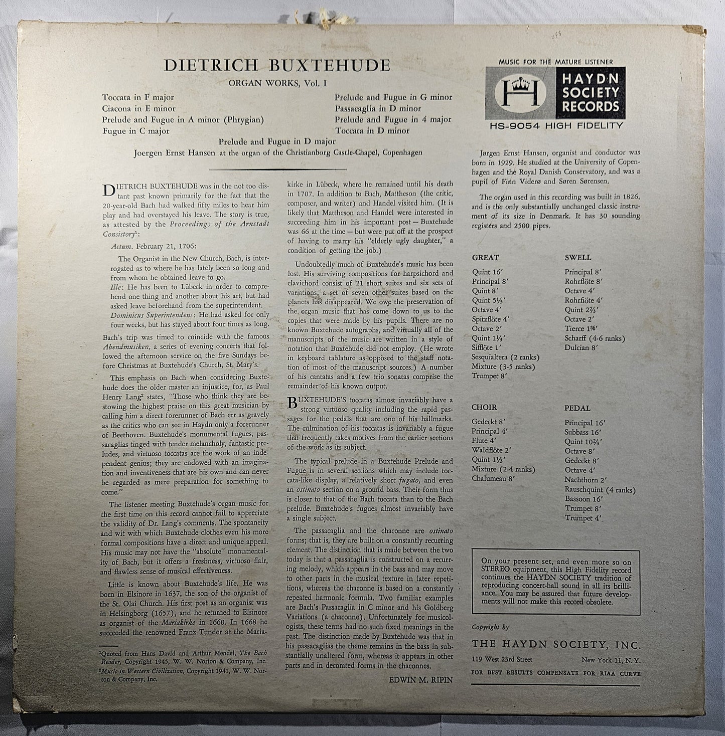 Jørgen Ernst Hansen - Buxtehude: Complete Organ Works Vol. 1 [Used Vinyl Record LP]