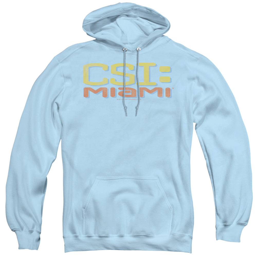 Csi Miami Logo Distressed Mens Hoodie Light Blue Officially Licensed