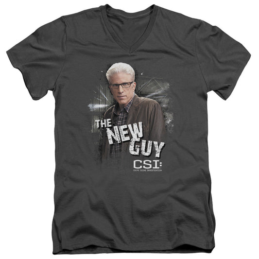 Csi the New Guy Mens Slim Fit V-Neck T Shirt Charcoal Officially Licensed