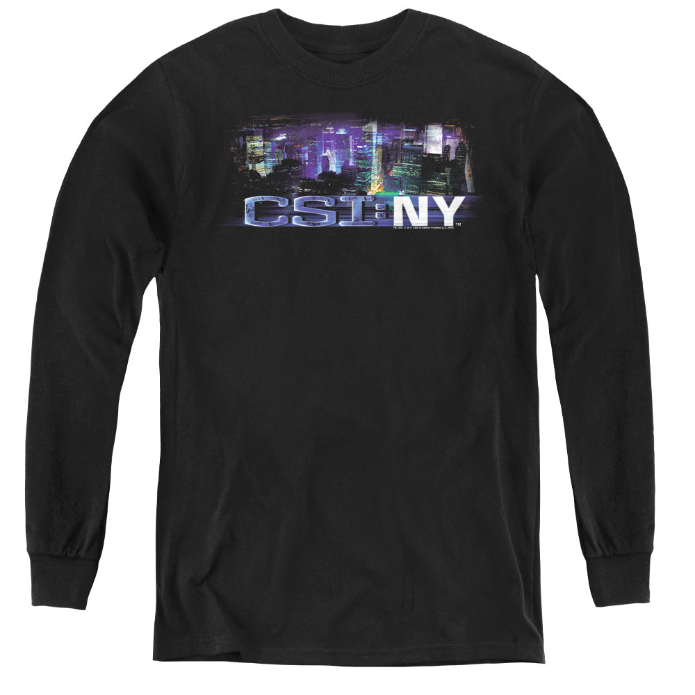 Csi Ny Never Rests Long Sleeve Kids Youth T Shirt Black Officially Licensed