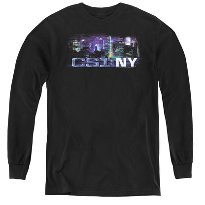 Csi Ny Never Rests Long Sleeve Kids Youth T Shirt Black Officially Licensed