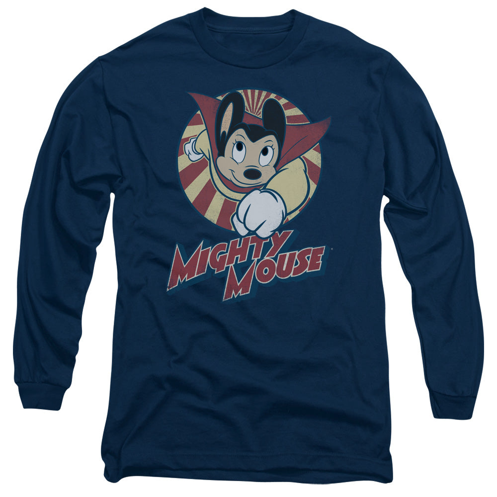 Mighty Mouse the One the Only Mens Long Sleeve Shirt Navy Blue Officially Licensed
