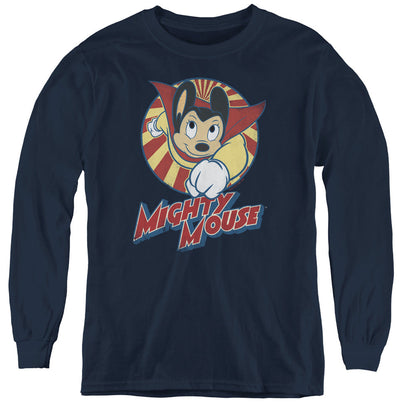 Mighty Mouse the One the Only Long Sleeve Kids Youth T Shirt Navy Officially Licensed