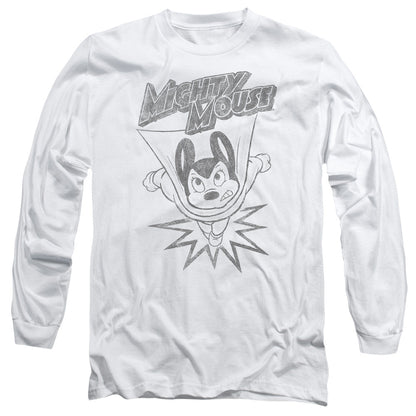 Mighty Mouse Bursting Out Mens Long Sleeve Shirt White Officially Licensed