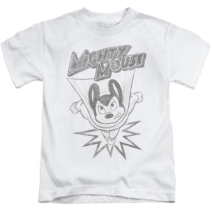 Mighty Mouse Bursting Out Juvenile Kids Youth T Shirt White Officially Licensed