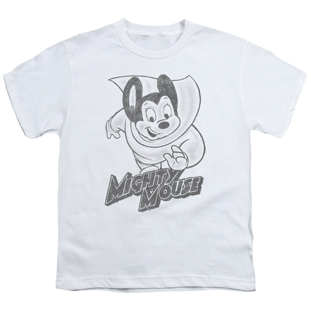 Mighty Mouse Mighty Sketch Kids Youth T Shirt White Officially Licensed