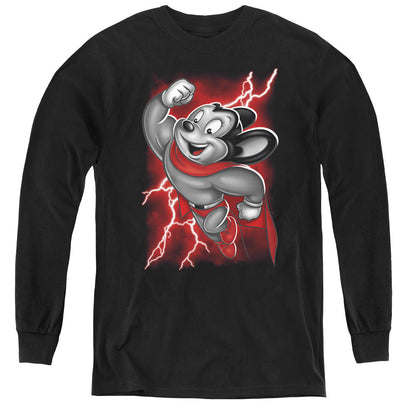 Mighty Mouse Mighty Storm Long Sleeve Kids Youth T Shirt Black Officially Licensed