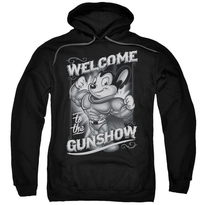 Mighty Mouse Mighty Gunshow Mens Hoodie Black Officially Licensed