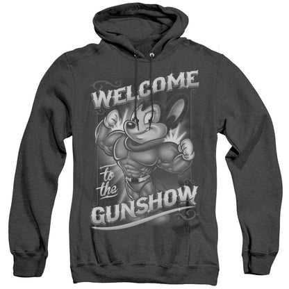 Mighty Mouse Mighty Gunshow Mens Heather Hoodie Black Officially Licensed