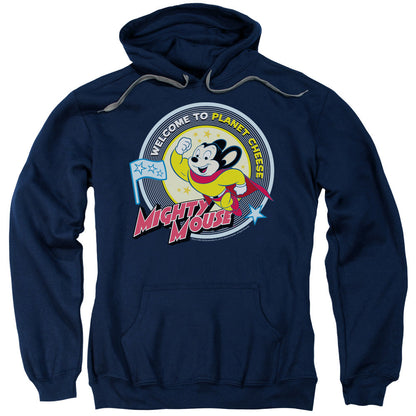 Mighty Mouse Planet Cheese Mens Hoodie Navy Officially Licensed