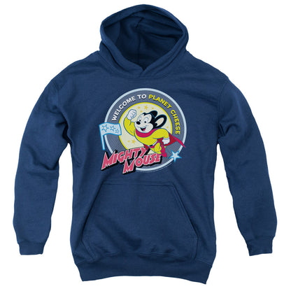 Mighty Mouse Planet Cheese Kids Youth Hoodie Navy Officially Licensed