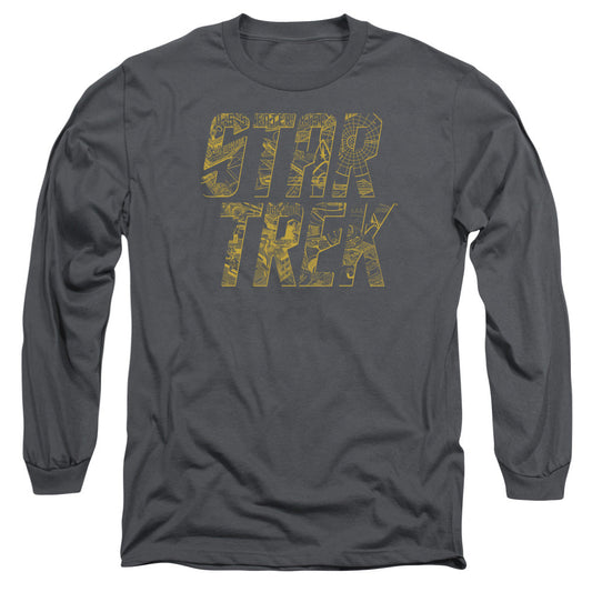 Star Trek Schematic Logo Mens Long Sleeve Shirt Charcoal Officially Licensed Officially Licensed