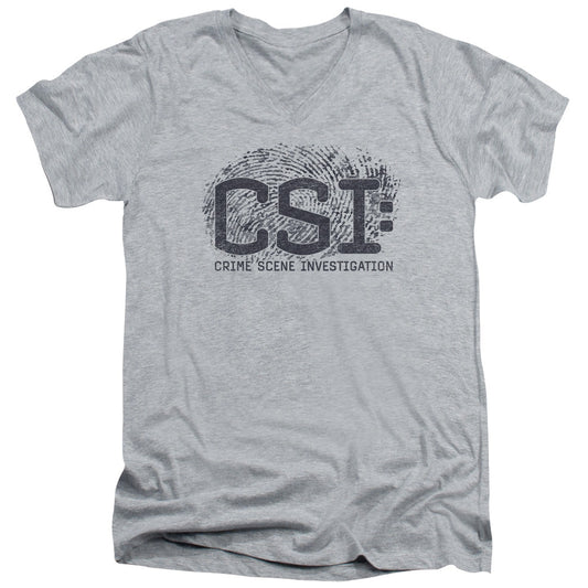 Csi Distressed Logo Mens Slim Fit V-Neck T Shirt Athletic Heather Officially Licensed