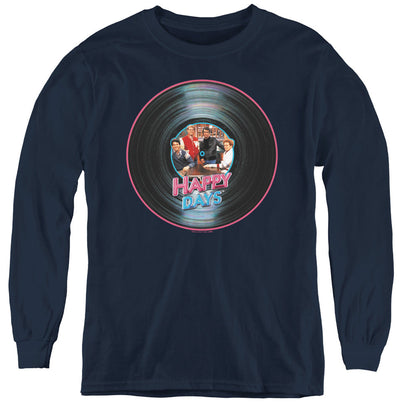 Happy Days on the Record Long Sleeve Kids Youth T Shirt Navy Officially Licensed