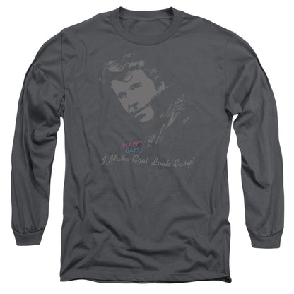 Happy Days Cool Fonz Mens Long Sleeve Shirt Charcoal Officially Licensed Officially Licensed