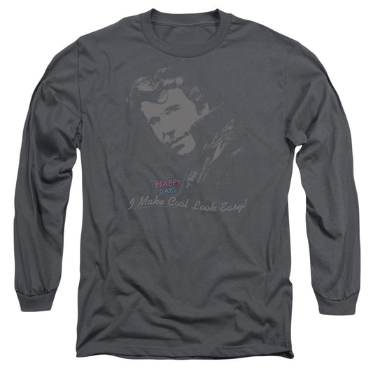 Happy Days Cool Fonz Mens Long Sleeve Shirt Charcoal Officially Licensed Officially Licensed