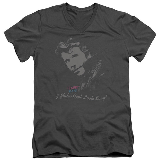 Happy Days Cool Fonz Mens Slim Fit V-Neck T Shirt Charcoal Officially Licensed