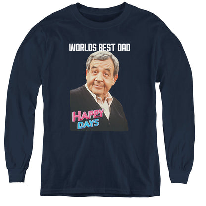 Happy Days Best Dad Long Sleeve Kids Youth T Shirt Navy Officially Licensed