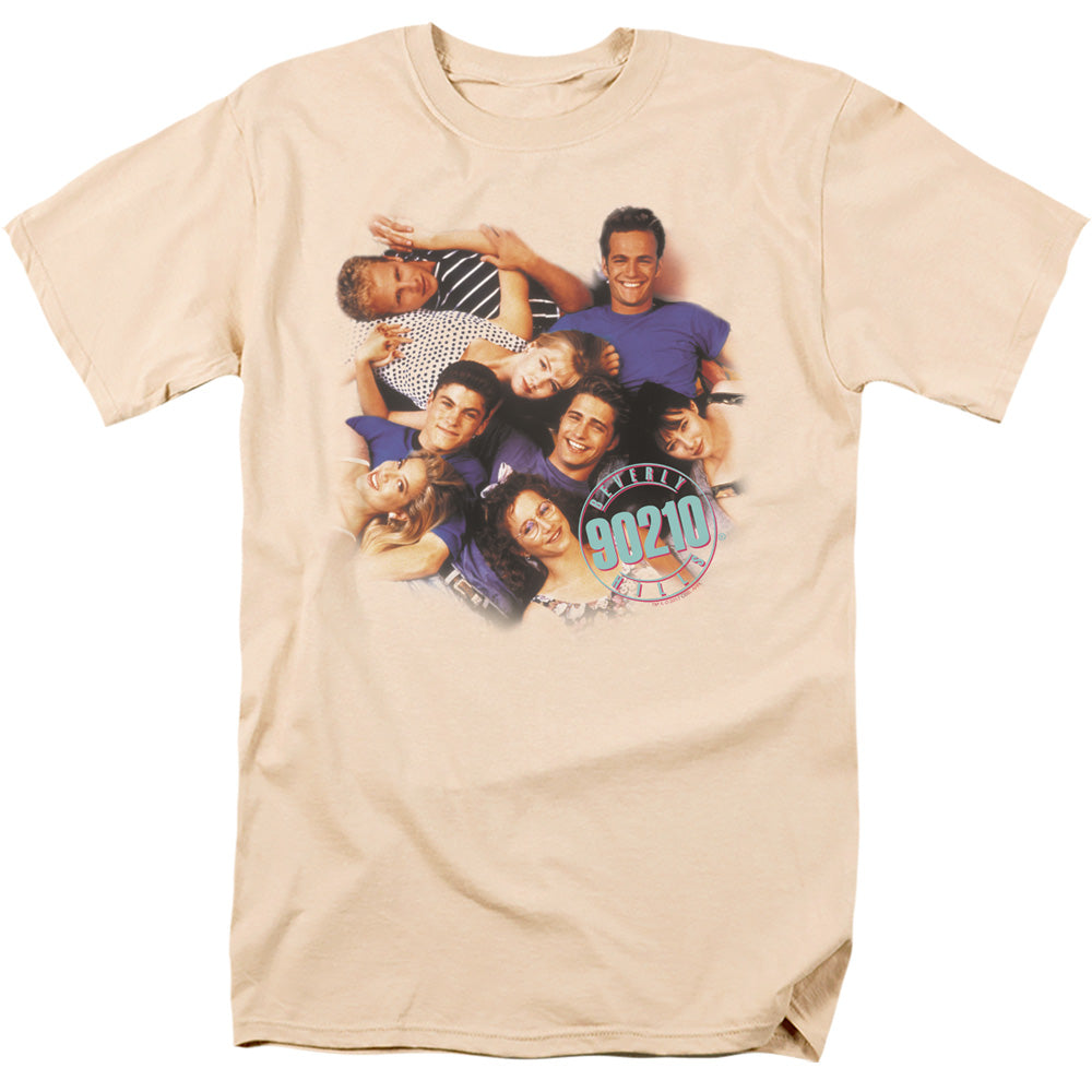 90210 Gang And Logo Mens T Shirt Cream Officially Licensed