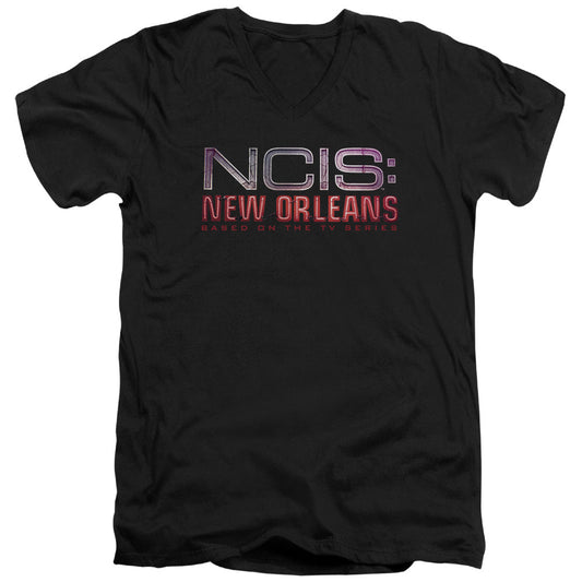 Ncis:new Orleans Neon Sign Mens Slim Fit V-Neck T Shirt Black Officially Licensed