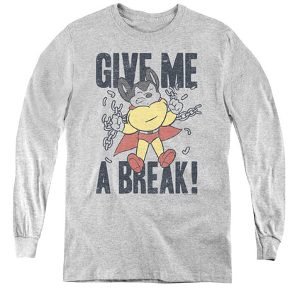 Mighty Mouse Give Me a Break Long Sleeve Kids Youth T Shirt Athletic Heather Officially Licensed