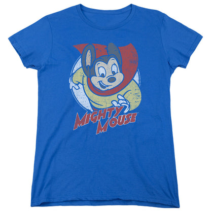 Mighty Mouse Mighty Circle Womens T Shirt Royal Blue Officially Licensed